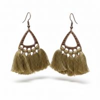 Boho Oorhangers Kwastjes Olijf groen 55x30mm -