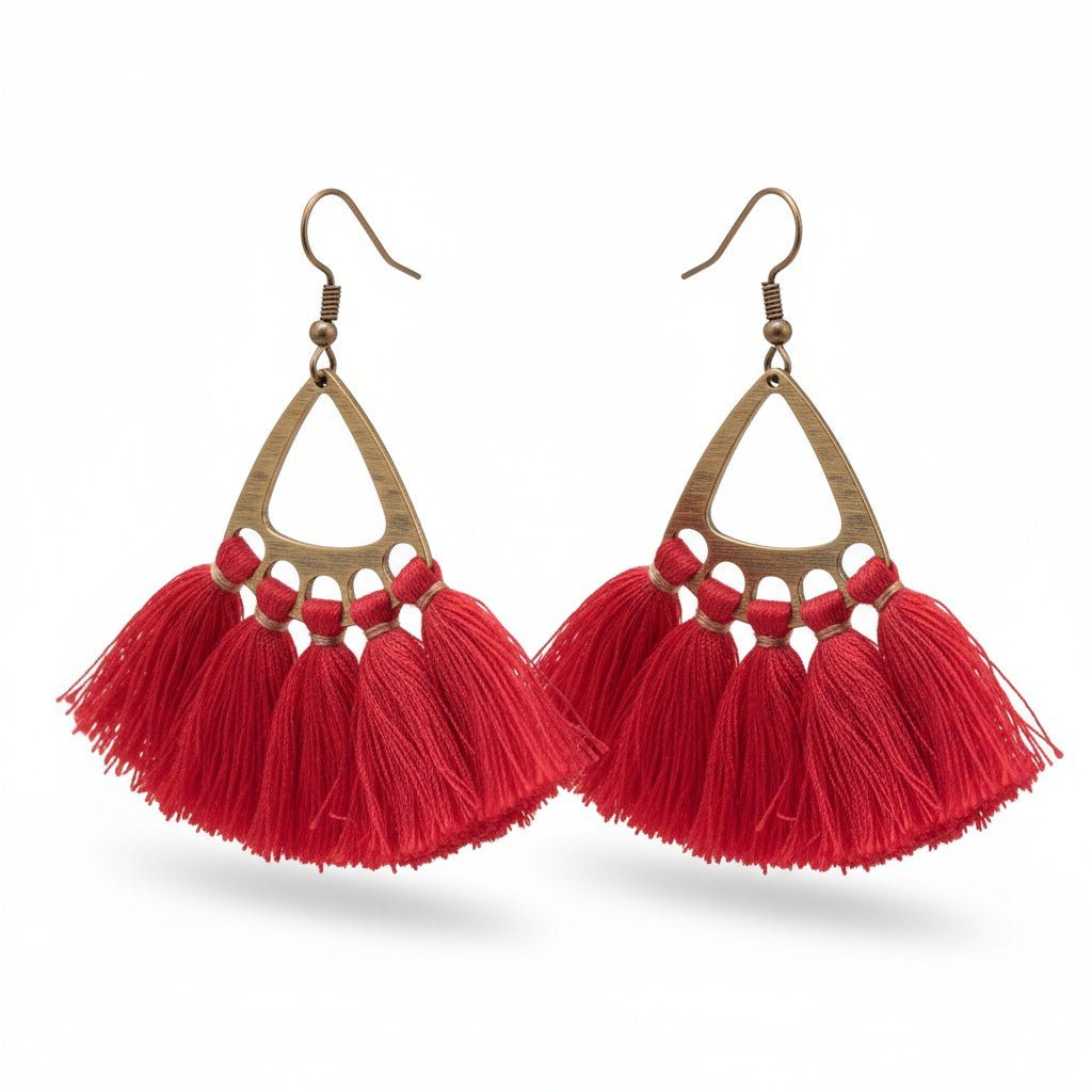 Boho Oorhangers met Kwastjes &acirc;&euro;&ldquo; Rood 55x30mm -
