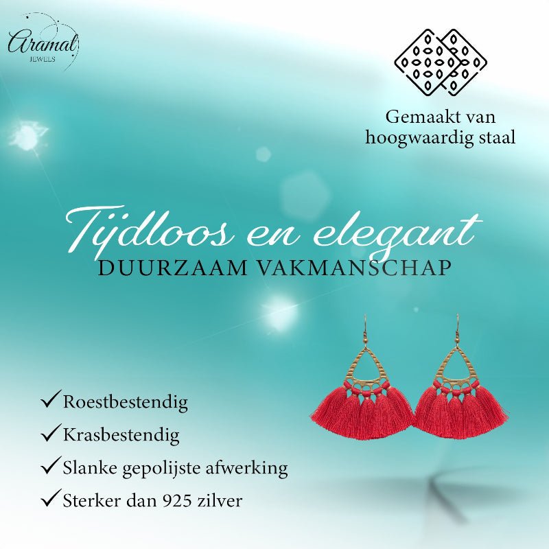 Boho Oorhangers met Kwastjes &acirc;&euro;&ldquo; Rood 55x30mm -