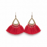 Boho Oorhangers met Kwastjes &acirc;&euro;&ldquo; Rood 55x30mm -
