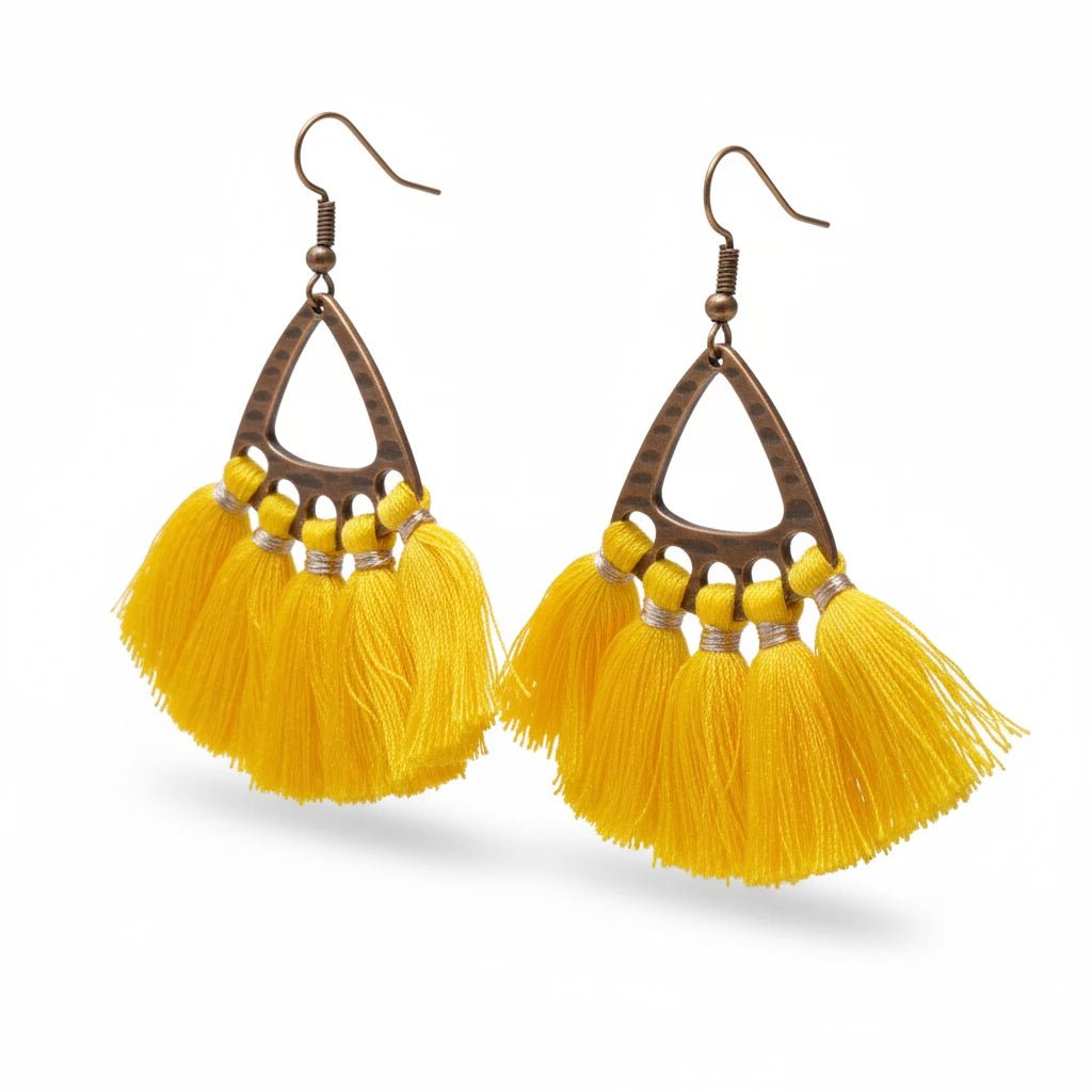 Boho Oorhangers met Kwastjes Geel 55x30mm -