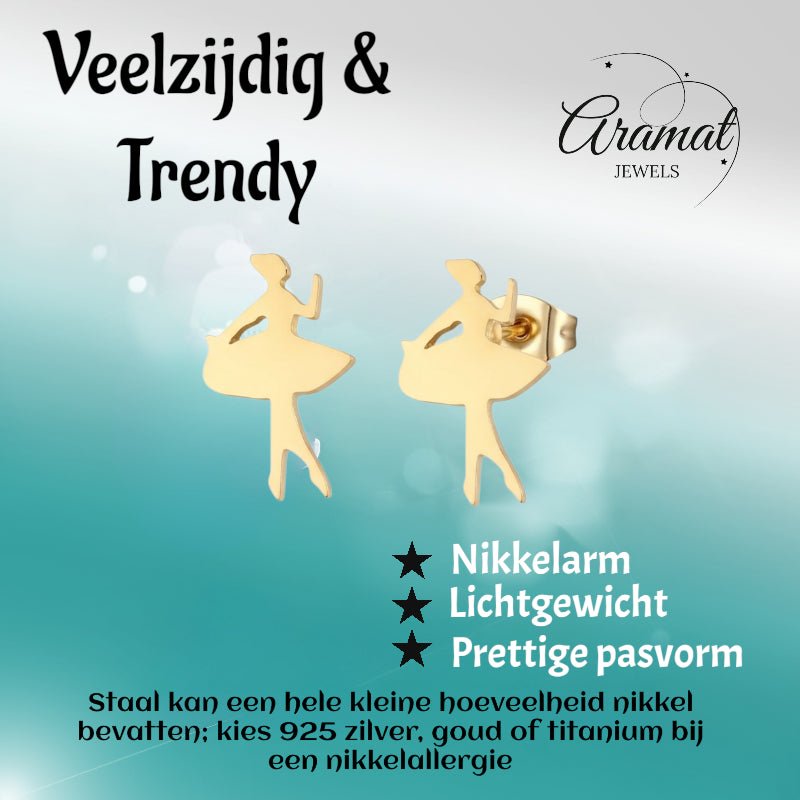 Danseres Oorbellen &acirc;&euro;&ldquo; Goudkleurig Staal 10x6mm -