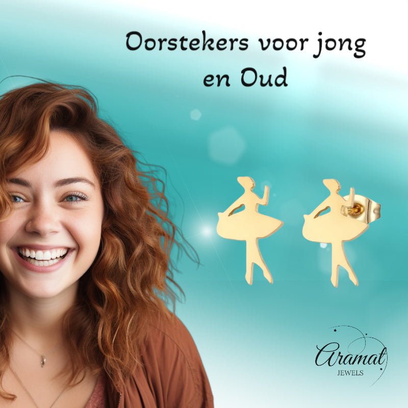 Danseres Oorbellen &acirc;&euro;&ldquo; Goudkleurig Staal 10x6mm -