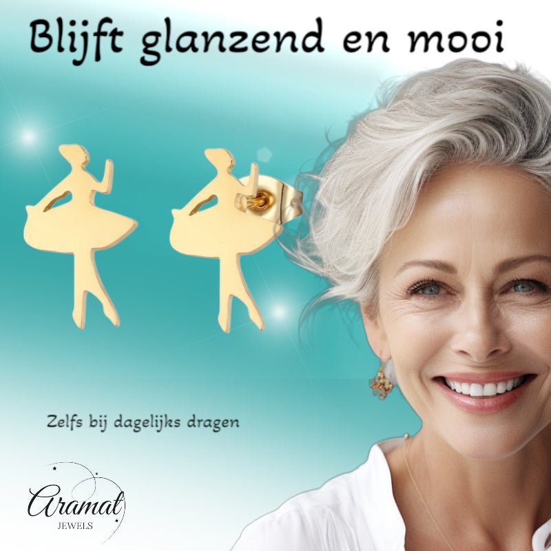 Danseres Oorbellen &acirc;&euro;&ldquo; Goudkleurig Staal 10x6mm -