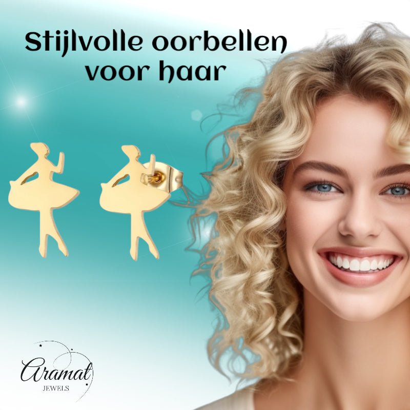 Danseres Oorbellen &acirc;&euro;&ldquo; Goudkleurig Staal 10x6mm -