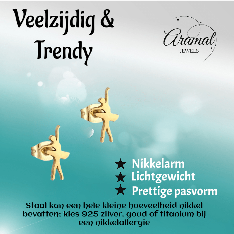Danseres Oorbellen &acirc;&euro;&ldquo; Goudkleurig Staal 11x6mm -