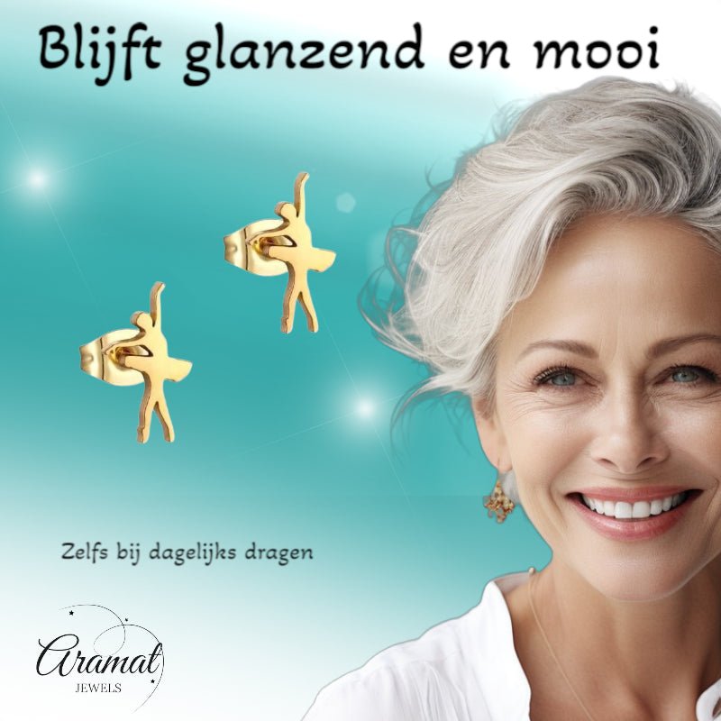 Danseres Oorbellen &acirc;&euro;&ldquo; Goudkleurig Staal 11x6mm -