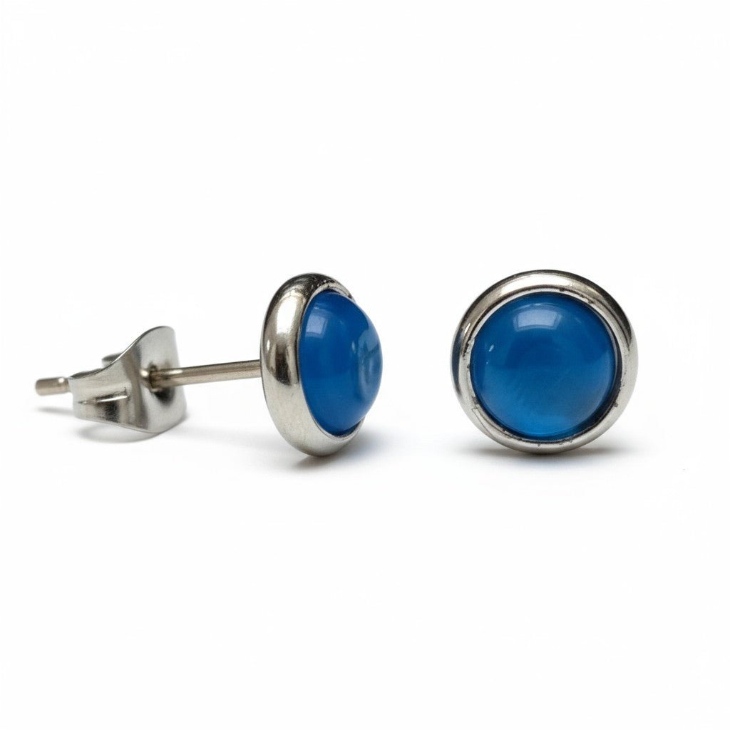 Stalen Kattenoog Oorbellen 8mm &acirc;&euro;&ldquo; Donkerblauw -