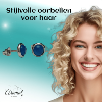 Stalen Kattenoog Oorbellen 8mm &acirc;&euro;&ldquo; Donkerblauw -