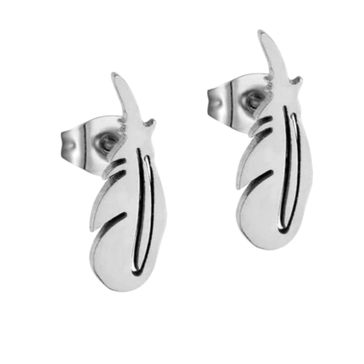 Stalen Oorbellen Veertjes Zilverkleur &acirc;&euro;&ldquo; 9x3mm -