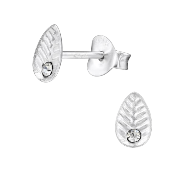 Zilveren Blaadje Oorbellen Kristal &acirc;&euro;&ldquo; 6x4mm -