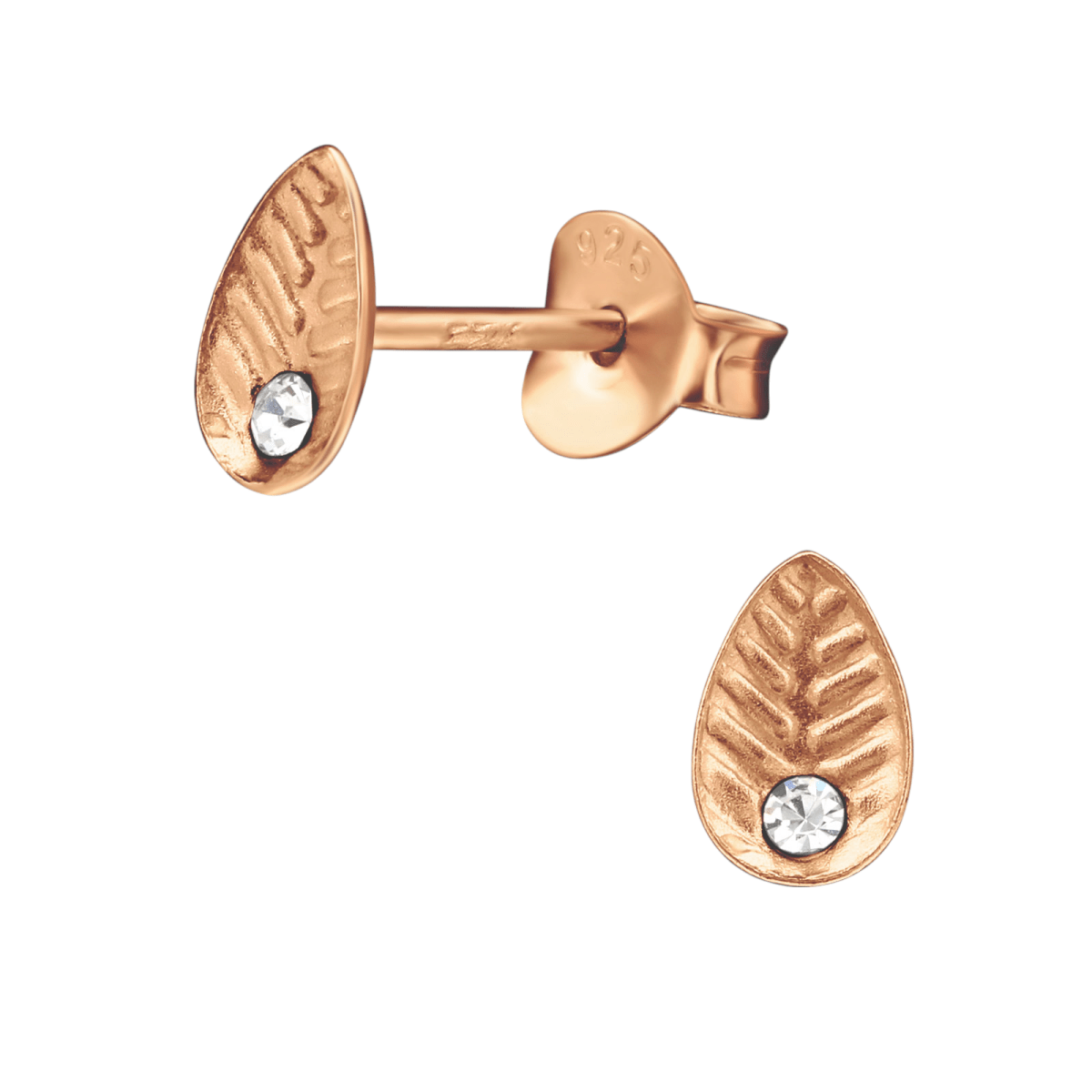 Zilveren Blaadje Oorbellen Ros&Atilde;&copy;/Kristal &acirc;&euro;&ldquo; 6x4mm -