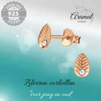 Zilveren Blaadje Oorbellen Ros&Atilde;&copy;/Kristal &acirc;&euro;&ldquo; 6x4mm -
