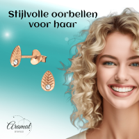 Zilveren Blaadje Oorbellen Ros&Atilde;&copy;/Kristal &acirc;&euro;&ldquo; 6x4mm -