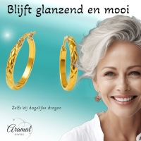 Goudkleurige Stalen Oorringen met Ruitjes Motief 30mm -