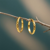 Goudkleurige Stalen Oorringen met Ruitjes Motief 30mm -