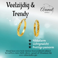 Goudkleurige Stalen Oorringen met Ruitjes Motief 30mm -