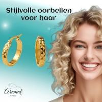 Oorringen Ruitjes Goudkleur Staal &acirc;&euro;&ldquo; 25mm -