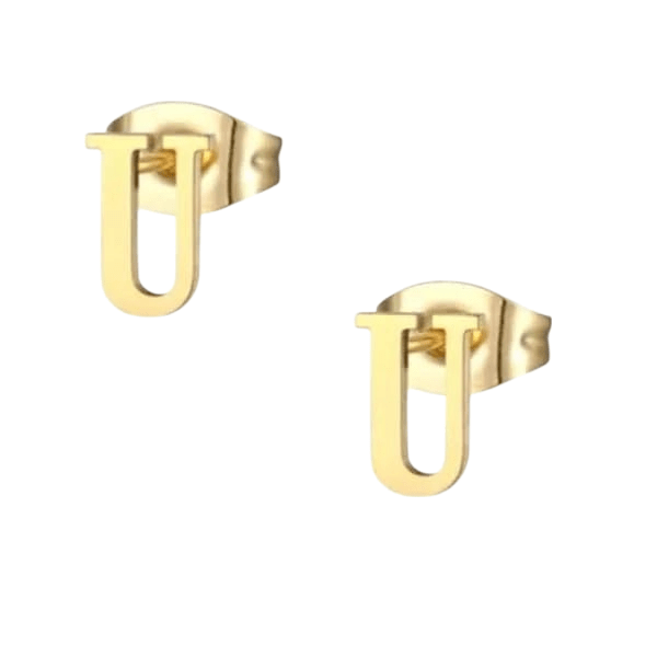 RVS Letter U Oorbellen Goudkleurig &acirc;&euro;&ldquo; Initiaal - Unisex