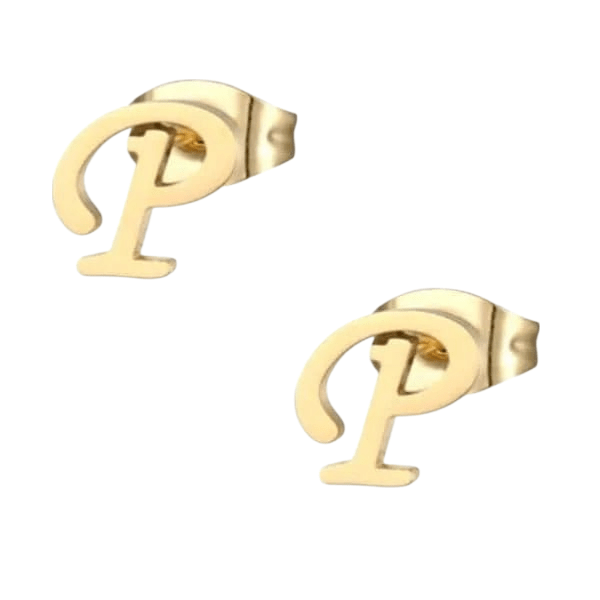 RVS Oorbellen Letter P &ndash; Goudkleurig &ndash; 10 mm