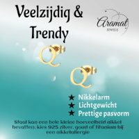 RVS letter Q oorstekers goudkleurig - Unisex