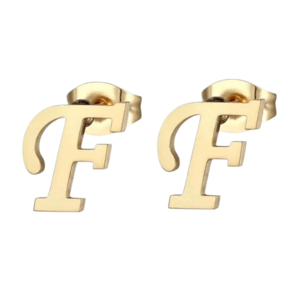 Goudkleurige RVS oorstekers Letter F -
