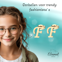 Goudkleurige RVS oorstekers Letter F -