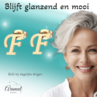Goudkleurige RVS oorstekers Letter F -