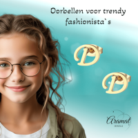 Goudkleurige RVS oorstekers Letter D -