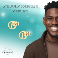Goudkleurige RVS oorstekers Letter B -