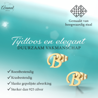 Goudkleurige RVS oorstekers Letter B -