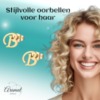 Goudkleurige RVS oorstekers Letter B -