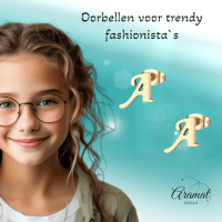 Goudkleurige RVS Letter A oorstekers 10mm -