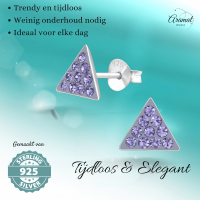 Zilveren driehoek oorbellen lavendel kristal -