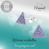 Zilveren driehoek oorbellen lavendel kristal -