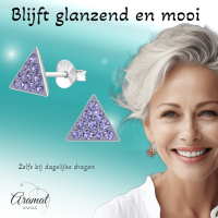 Zilveren driehoek oorbellen lavendel kristal -