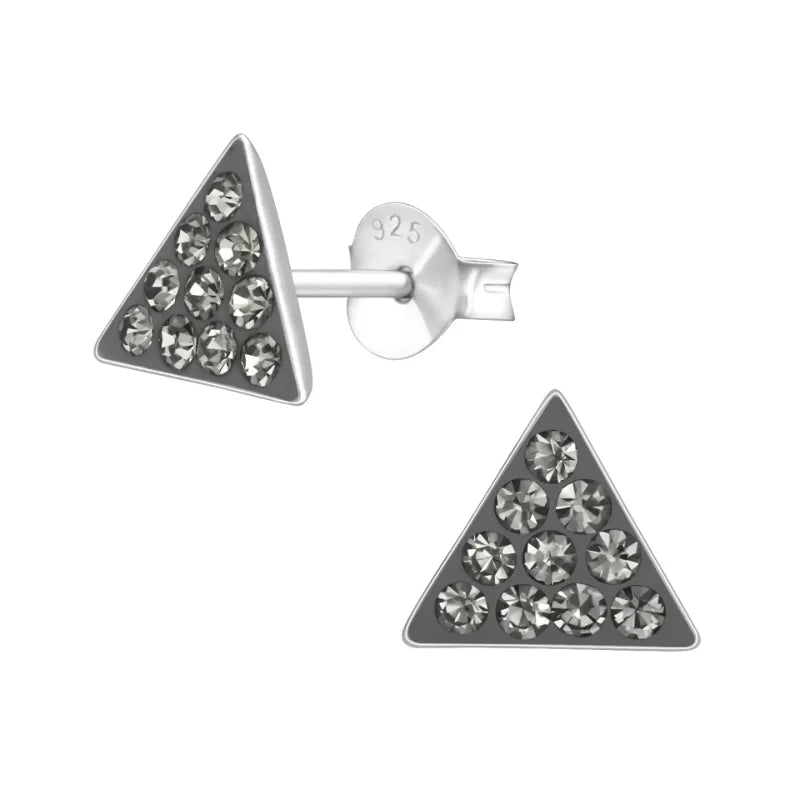 Zilveren Kristallen Oorbellen driehoek Black Diamond -