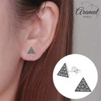 Zilveren Kristallen Oorbellen driehoek Black Diamond -