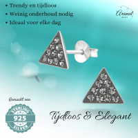 Zilveren Kristallen Oorbellen driehoek Black Diamond -
