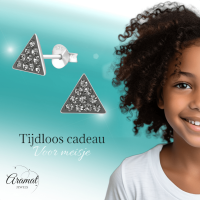 Zilveren Kristallen Oorbellen driehoek Black Diamond -