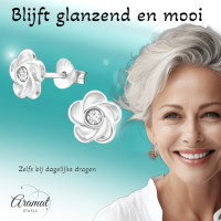 Zilveren bloem oorbellen met transparant kristal -
