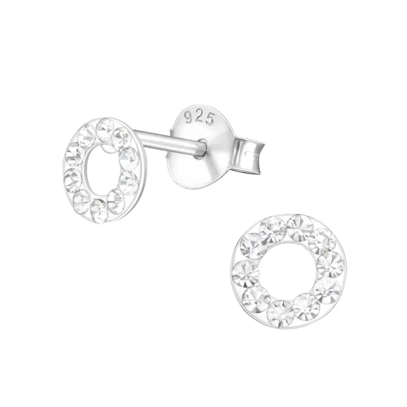 Open cirkel oorbellen zilver transparant kristal -