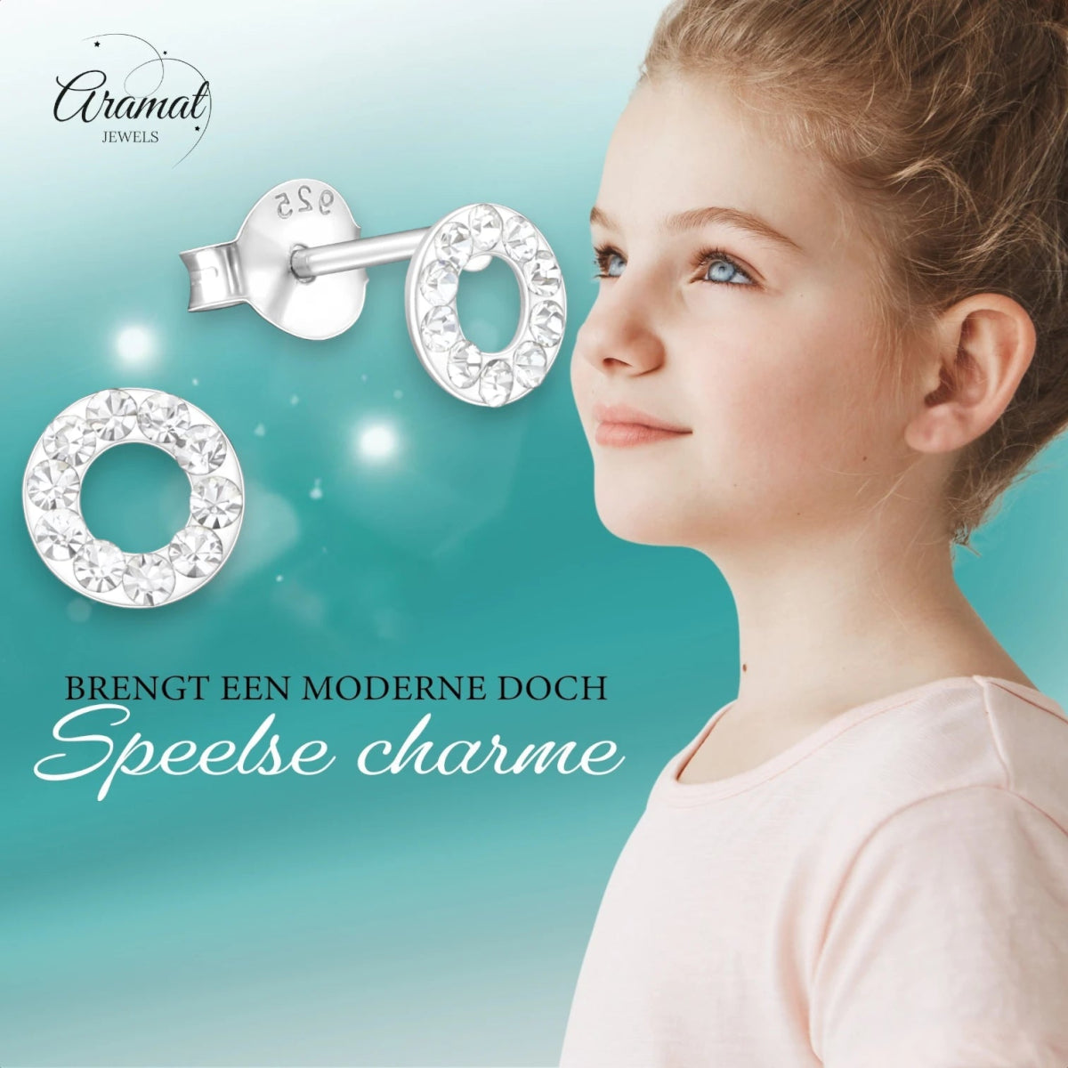 Open cirkel oorbellen zilver transparant kristal -