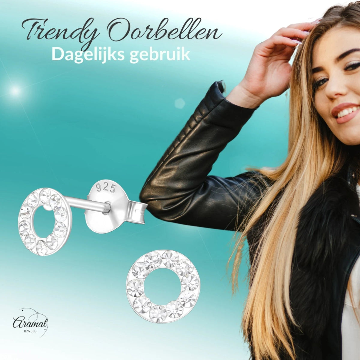 Open cirkel oorbellen zilver transparant kristal -