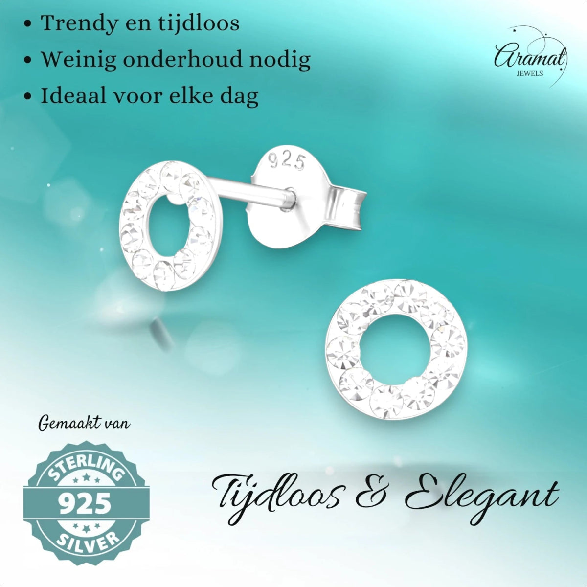 Open cirkel oorbellen zilver transparant kristal -
