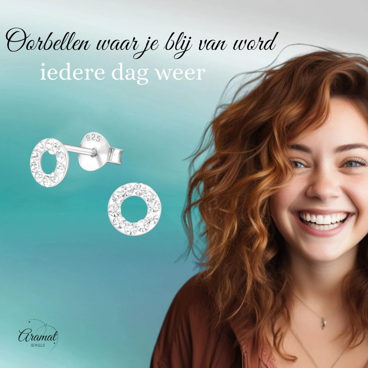 Open cirkel oorbellen zilver transparant kristal -