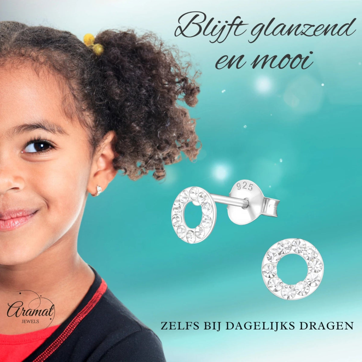 Open cirkel oorbellen zilver transparant kristal -