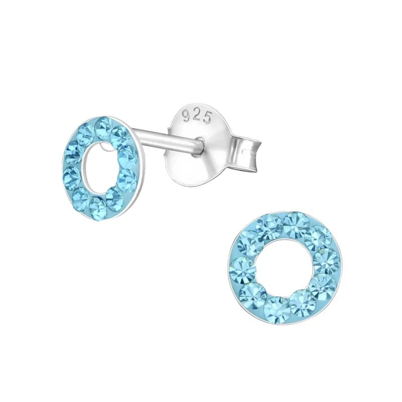 Zilveren open cirkel oorbellen aqua blauw