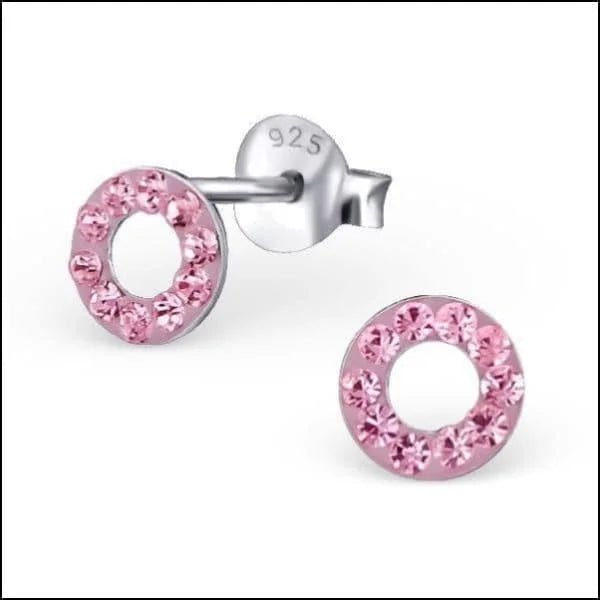 Zilveren open cirkel oorbellen lichtroze kristal