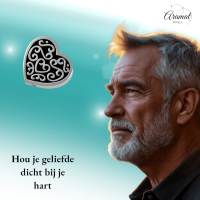 Versierd stalen as-hartje zwart emaille 2cm - Heren